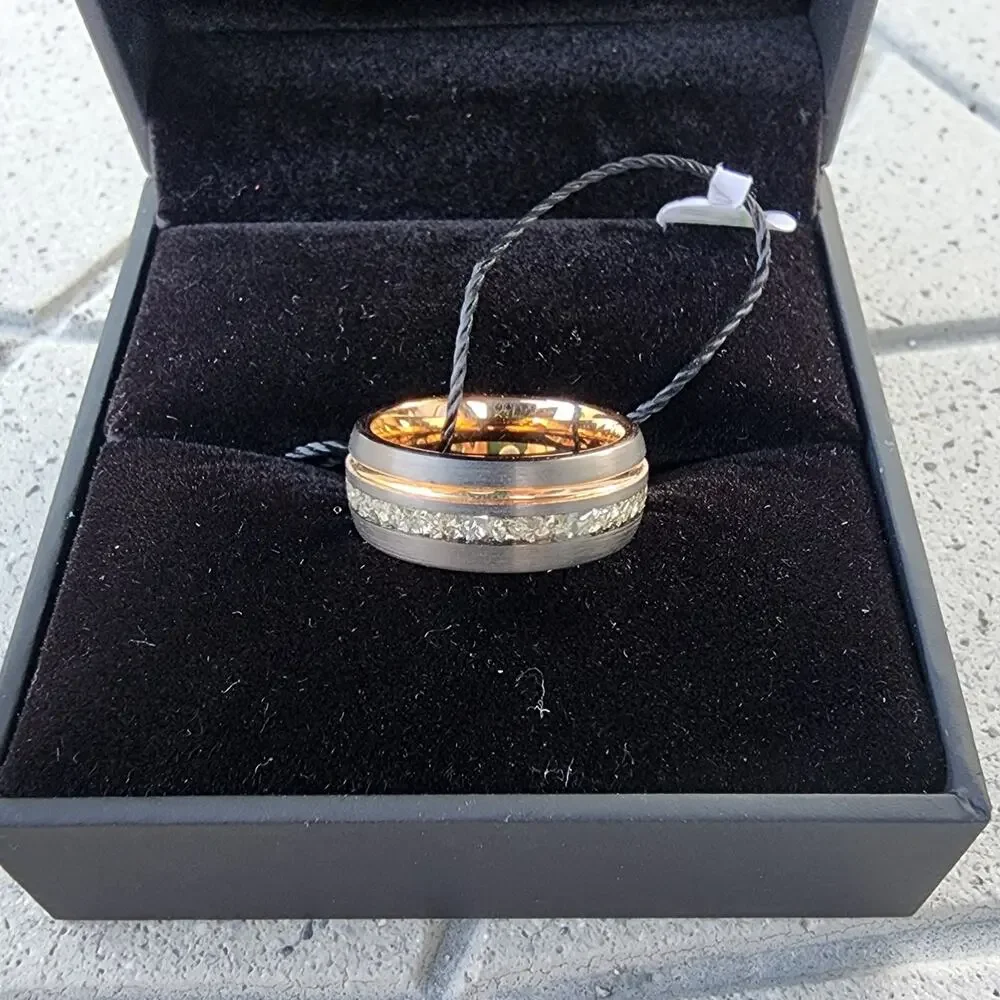 Tungsten Titans Gunmetal Grey Rose Gold Plated German Glass Ring